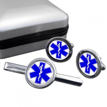 EMS Star of Life Round Cufflink and Tie Clip Set