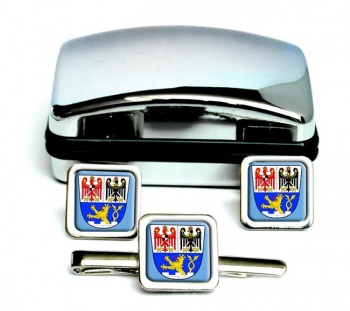 Erlangen (Germany) Square Cufflink and Tie Clip Set