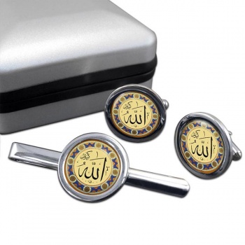 Allah-eser Round Cufflink and Tie Clip Set