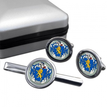 Evans Coat of Arms Round Cufflink and Tie Clip Set