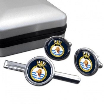 727 Naval Air Squadron (Royal Navy) Round Cufflink and Tie Clip Set