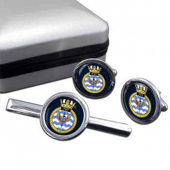 737 Naval Air Squadron (Royal Navy) Round Cufflink and Tie Clip Set