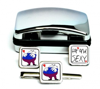 Fat and Sexy Square Cufflink and Tie Clip Set