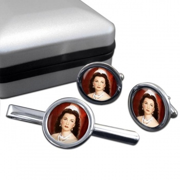 Fawzia of Egypt Round Cufflink and Tie Clip Set