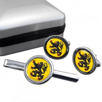 Vlaanderen Flandre (Belgium) Round Cufflink and Tie Clip Set