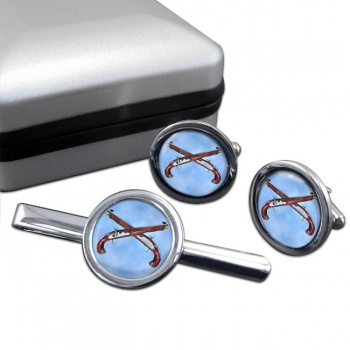 Flintlock Pistols Round Cufflink and Tie Clip Set