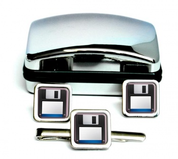 Floppy Disk Square Cufflink and Tie Clip Set