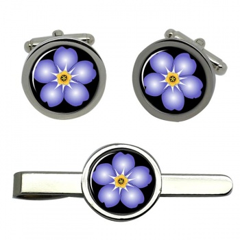 Forget-me-not Round Cufflink and Tie Clip Set