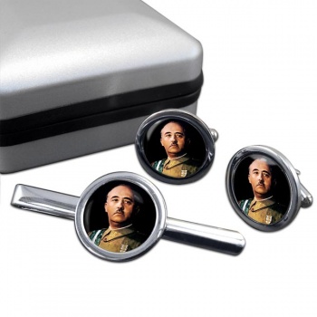 Generalissimo Franco Round Cufflink and Tie Clip Set