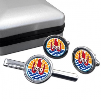 Polynesie francaise (French Polynesia) Round Cufflink and Tie Clip Set