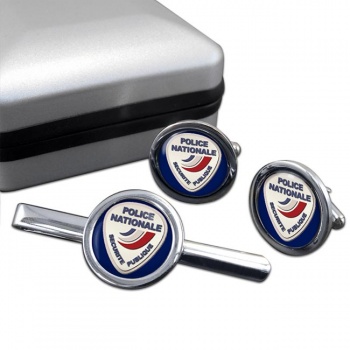 Police nationale Round Cufflink and Tie Clip Set