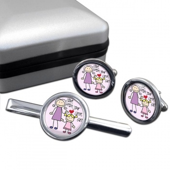 Love From Your Little Girl Round Cufflink and Tie Clip Set