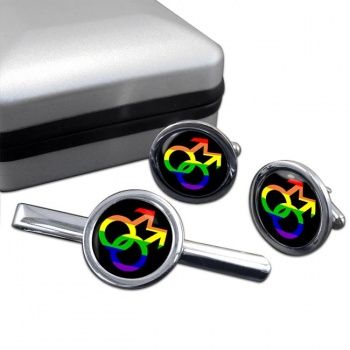 Gay Symbol Round Cufflink and Tie Clip Set