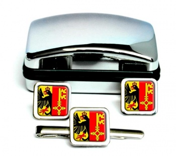 Geneve (Switzerland) Square Cufflink and Tie Clip Set