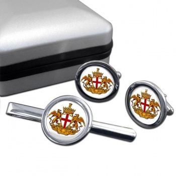 Genoa (Italy) Round Cufflink and Tie Clip Set