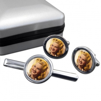 Betty Grable Round Cufflink and Tie Clip Set