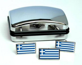 Greece Flag Cufflink and Tie Pin Set