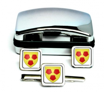 Grenoble (France) Square Cufflink and Tie Clip Set