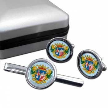 Gyor Round Cufflink and Tie Clip Set