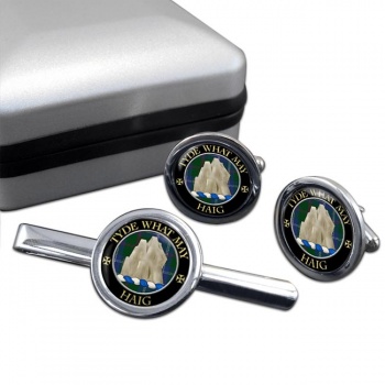 Haig Scottish Clan Round Cufflink and Tie Clip Set