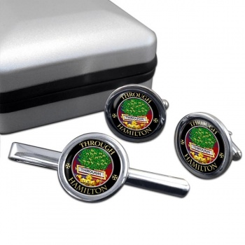 Hamilton Scottish Clan Round Cufflink and Tie Clip Set