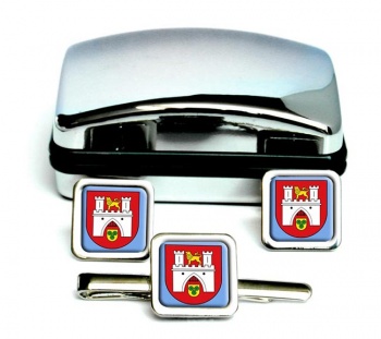 Hannover (Germany) Square Cufflink and Tie Clip Set