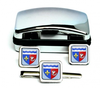 Hauts-de-Seine (France) Square Cufflink and Tie Clip Set