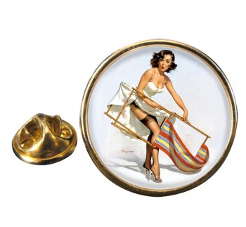 Help Needed Pin-up Girl Round Pin Badge