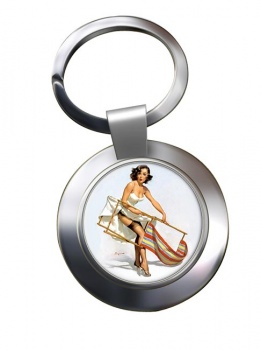 Help Needed Pin-up Girl Chrome Key Ring