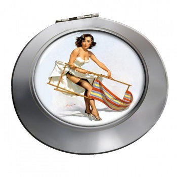 Help Needed Pin-up Girl Round Mirror