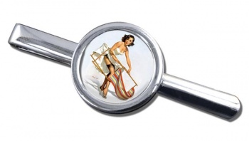 Help Needed Pin-up Girl Round Tie Clip