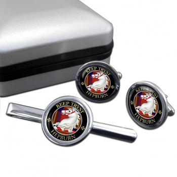 Hepburn Scottish Clan Round Cufflink and Tie Clip Set