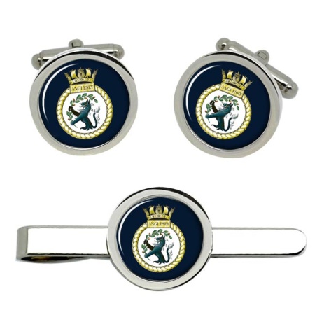 HMS Anglesey, Royal Navy Cufflink and Tie Clip Set