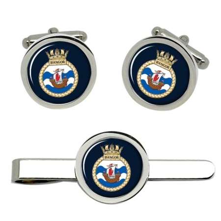 HMS Bangor, Royal Navy Cufflink and Tie Clip Set
