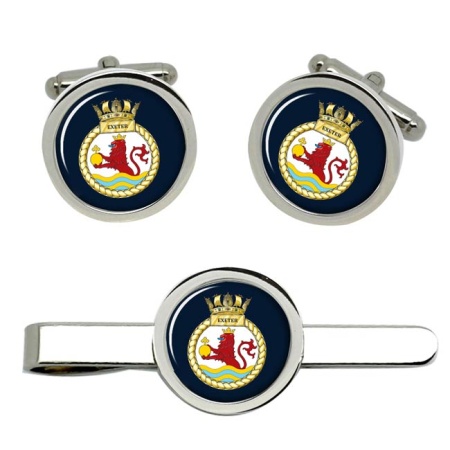 HMS Exeter, Royal Navy Cufflink and Tie Clip Set