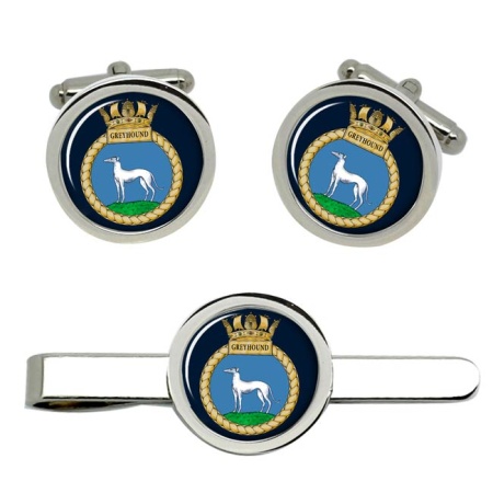 HMS Greyhound, Royal Navy Cufflink and Tie Clip Set