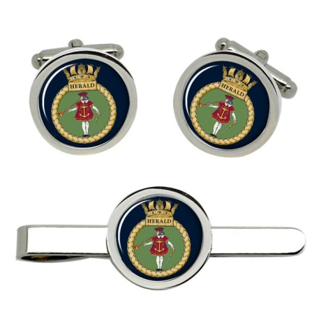 HMS Herald, Royal Navy Cufflink and Tie Clip Set