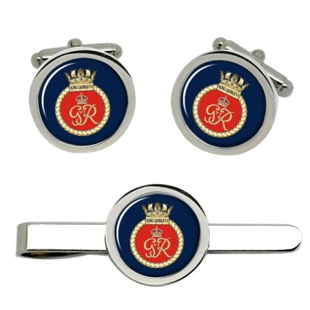 HMS King George VI, Royal Navy Cufflink and Tie Clip Set