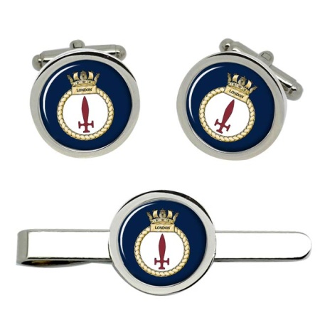 HMS London, Royal Navy Cufflink and Tie Clip Set