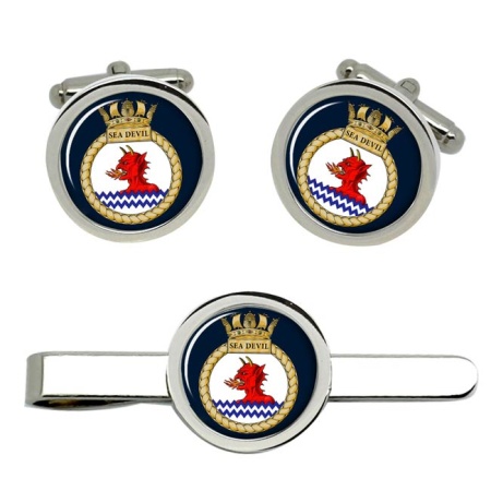 HMS Sea Devil, Royal Navy Cufflink and Tie Clip Set