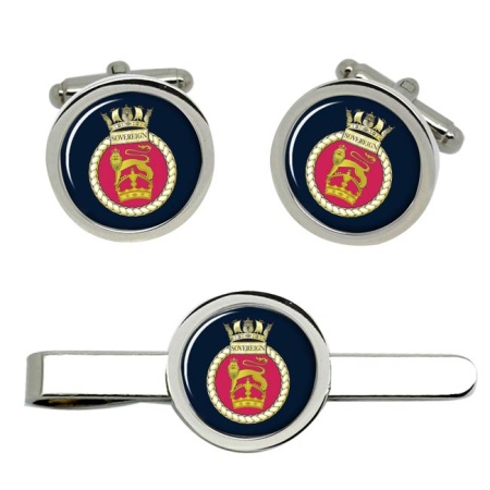HMS Sovereign, Royal Navy Cufflink and Tie Clip Set