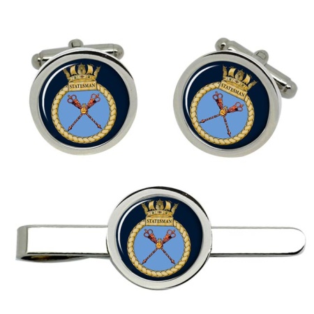 HMS Statesman, Royal Navy Cufflink and Tie Clip Set