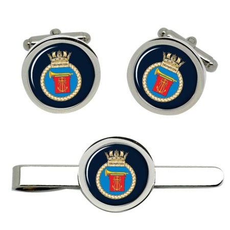 HMS Trumpeter, Royal Navy Cufflink and Tie Clip Set