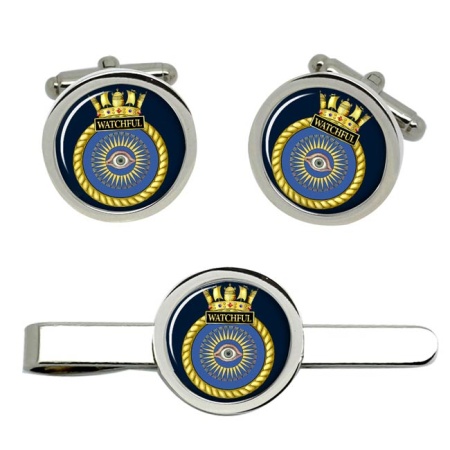 HMS Watchful, Royal Navy Cufflink and Tie Clip Set