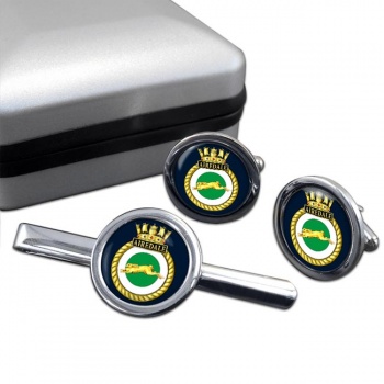 HMS Airedale (Royal Navy) Round Cufflink and Tie Clip Set