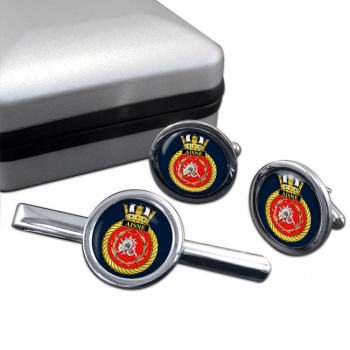 HMS Aisne (Royal Navy) Round Cufflink and Tie Clip Set