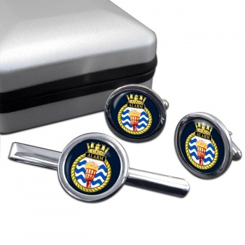 HMS Alarm (Royal Navy) Round Cufflink and Tie Clip Set