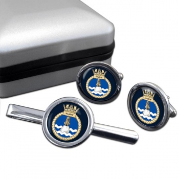 HMS Albion (Royal Navy) Round Cufflink and Tie Clip Set