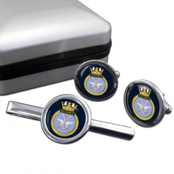 HMS Alliance (Royal Navy) Round Cufflink and Tie Clip Set