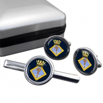 HMS Ambrose (Royal Navy) Round Cufflink and Tie Clip Set